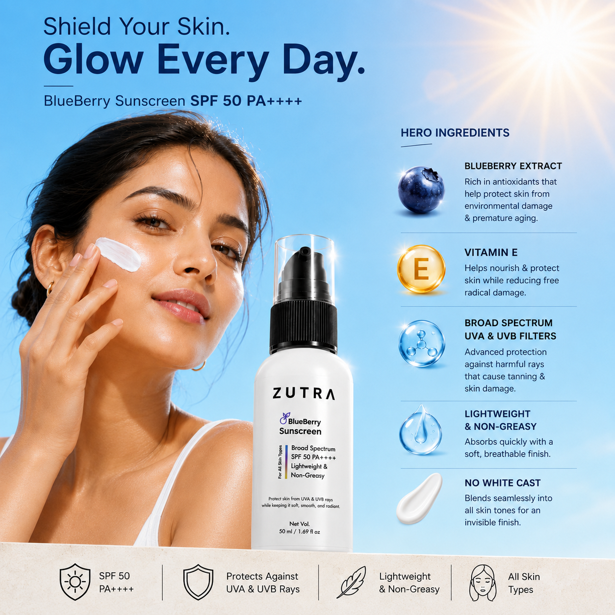 SPF 50 PA++++ Blueberry Sunscreen